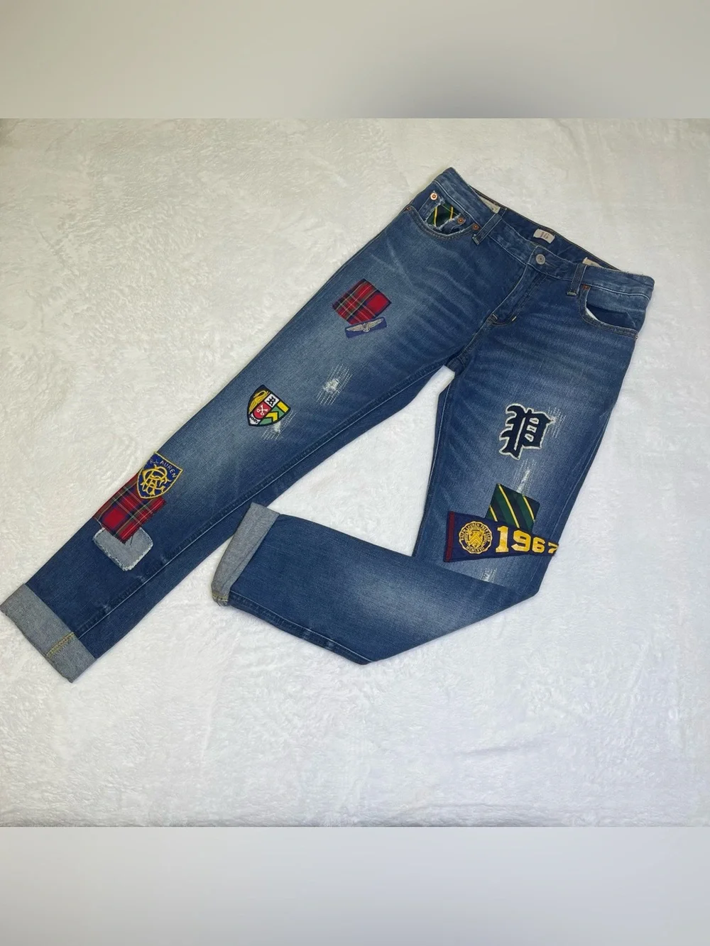 Polo Ralph Lauren Girls Size 16 Jemma Super Skinny Jeans Patchwork Crest